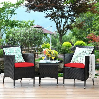 3 Piece Set: Outdoor Rattan Wicker Chair Set W/ Coffee Table